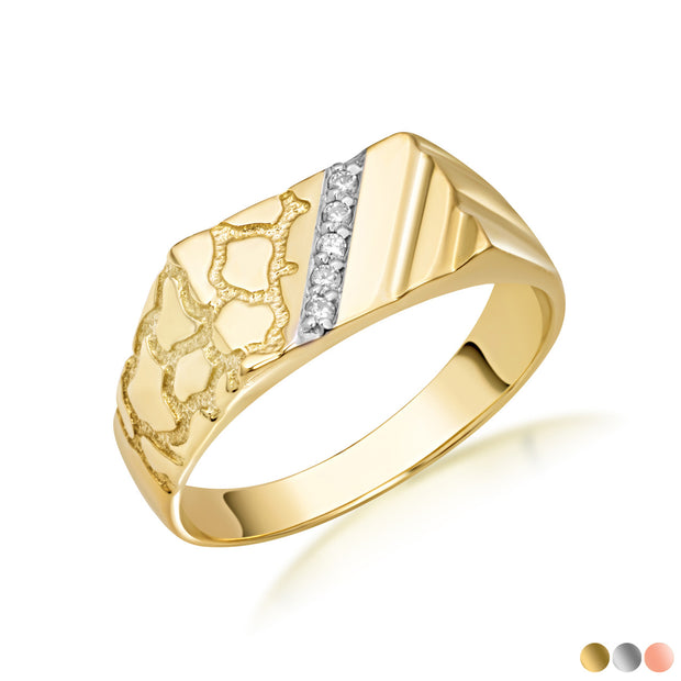 10K/14K Gold Nugget Ring with Diamonds (Available in Yellow Gold, Rose Gold, White Gold)