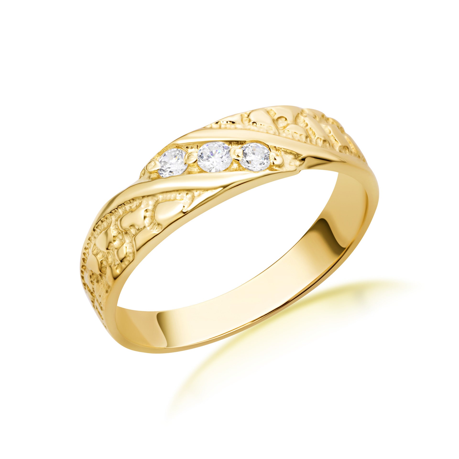 10K/14K Gold Nugget Ring with Cubic Zirconia (Available in Yellow Gold, Rose Gold, White Gold)
