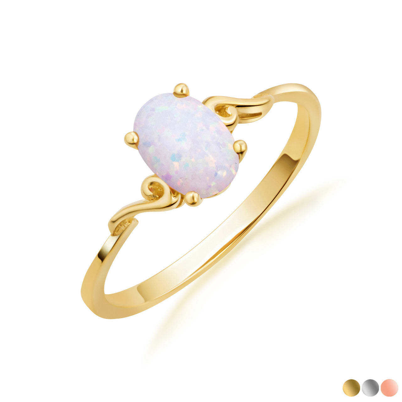Oval Cut Birthstone Opal Engagement Ring in Gold (Available in Yellow Gold, Rose Gold, White Gold)