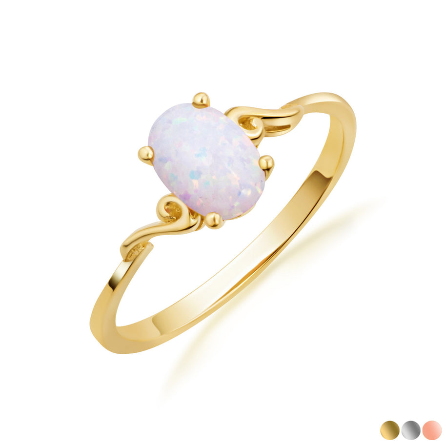 Oval Cut Birthstone Opal Engagement Ring in Gold (Available in Yellow Gold, Rose Gold, White Gold)