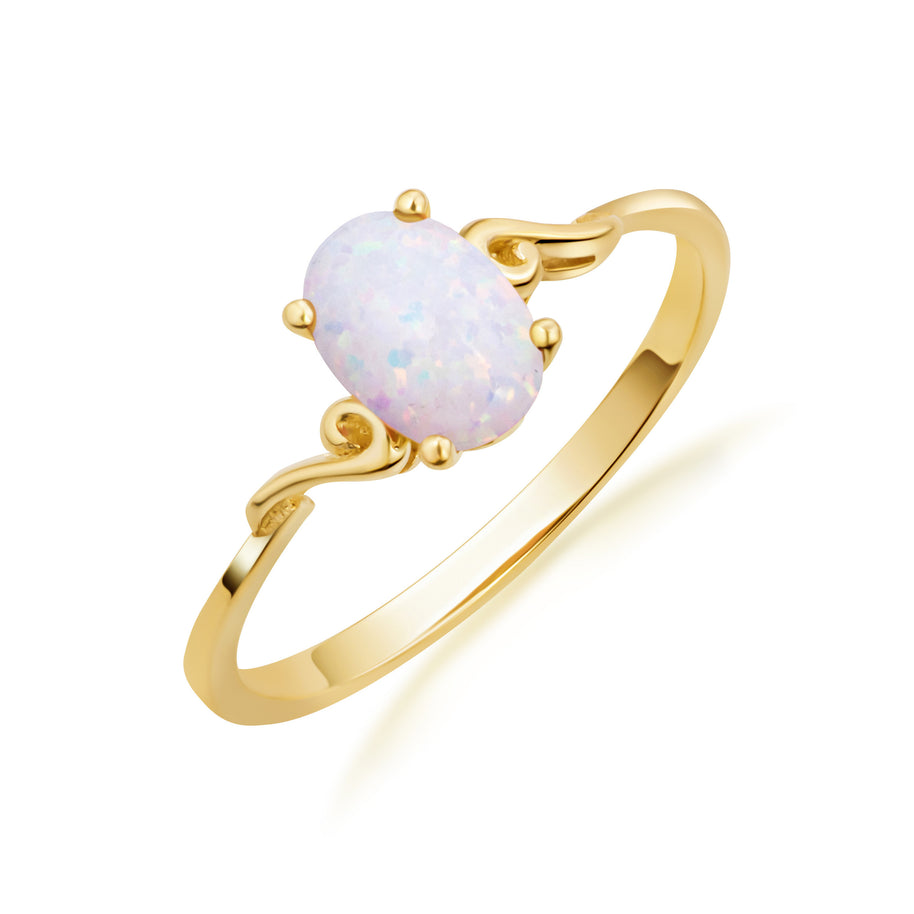 Oval Cut Birthstone Opal Engagement Ring in Gold (Available in Yellow Gold, Rose Gold, White Gold)