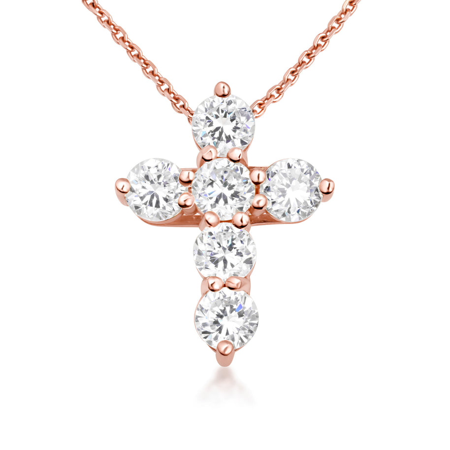 Gold Dainty Cross Necklace with Cubic Zirconia (Available in Size Mini-Small & Yellow Gold, Rose Gold, White Gold)