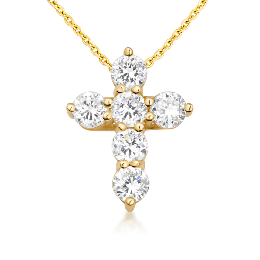 Gold Dainty Cross Necklace with Cubic Zirconia (Available in Size Mini-Small & Yellow Gold, Rose Gold, White Gold)