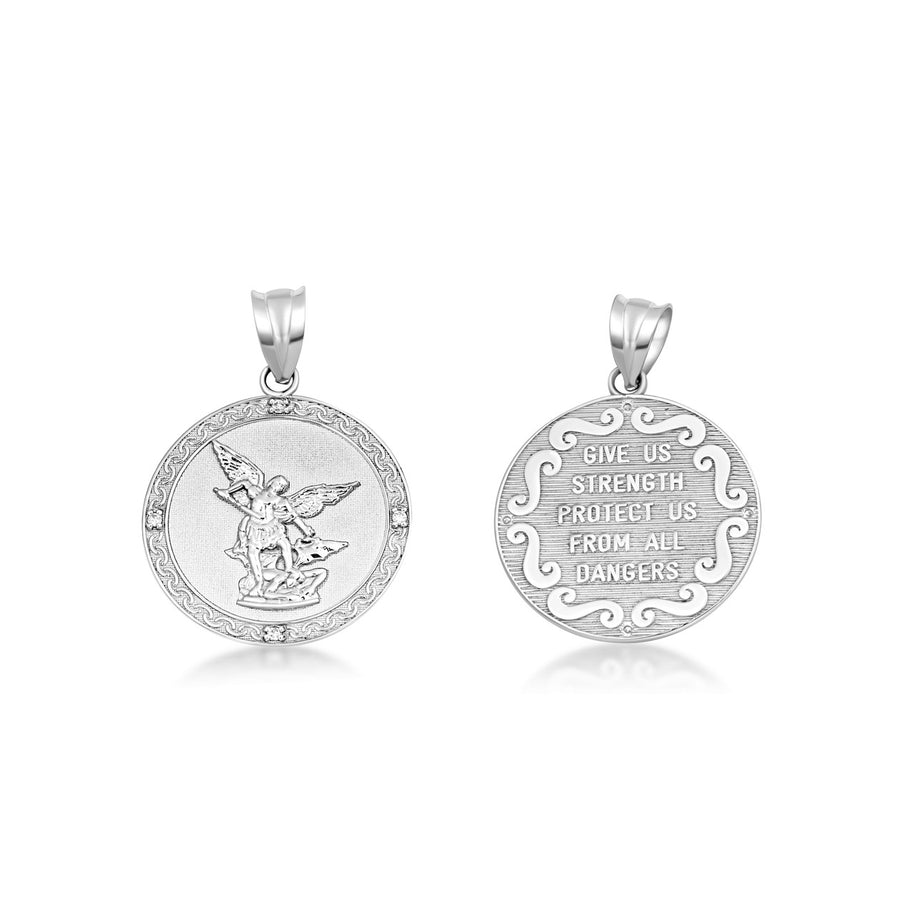Silver Saint Michael Pendant Necklace with Cubic Zirconia