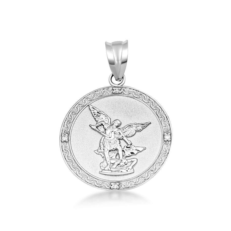 Silver Saint Michael Pendant Necklace with Cubic Zirconia