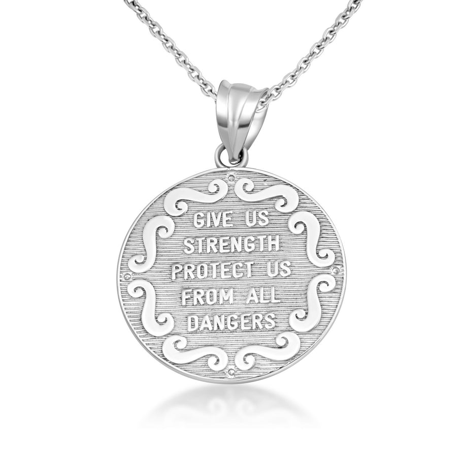 Silver Saint Michael Pendant Necklace with Cubic Zirconia