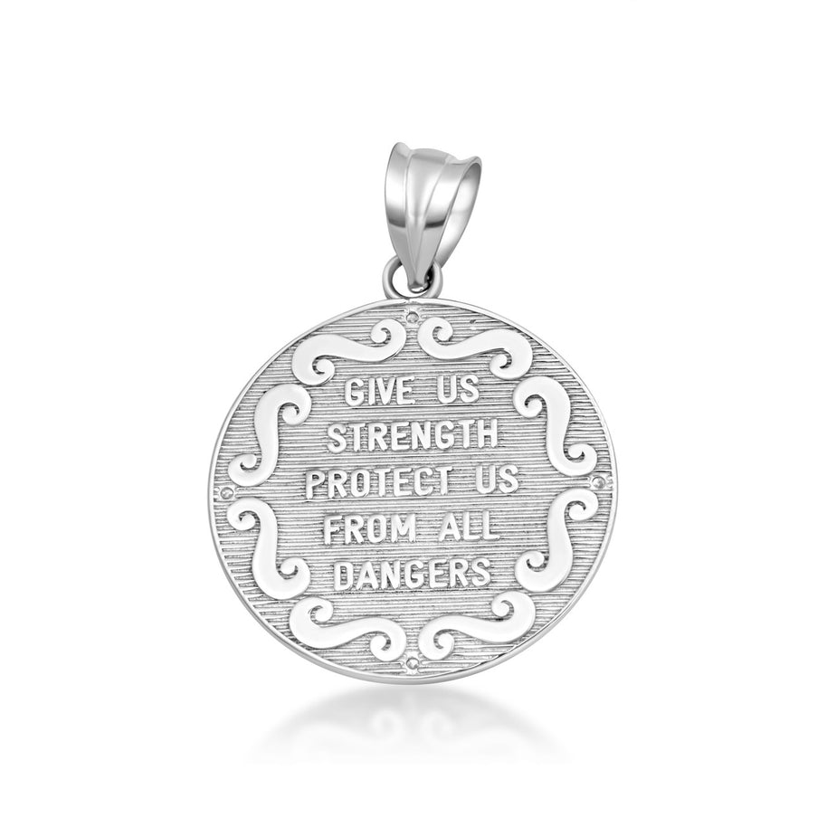 Silver Saint Michael Pendant Necklace with Cubic Zirconia