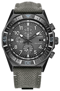 CA0897-04H Citizen Eco-Drive Chronograph Black IP Leather Watch Dark Grey Dial Men's Watch