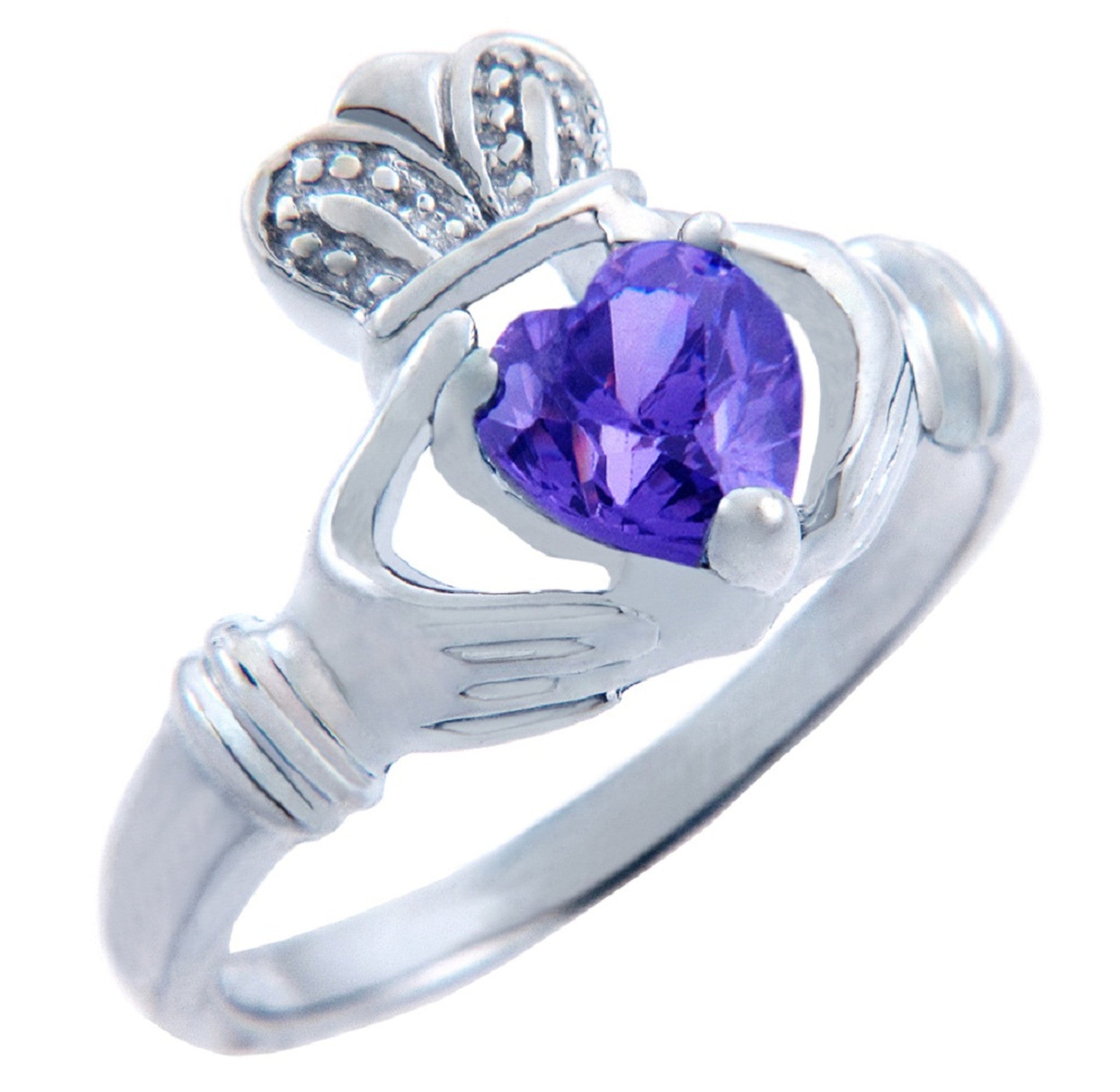 Silver CZ Birthstones Claddagh Heart Ring