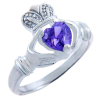 Silver CZ Birthstones Claddagh Heart Ring