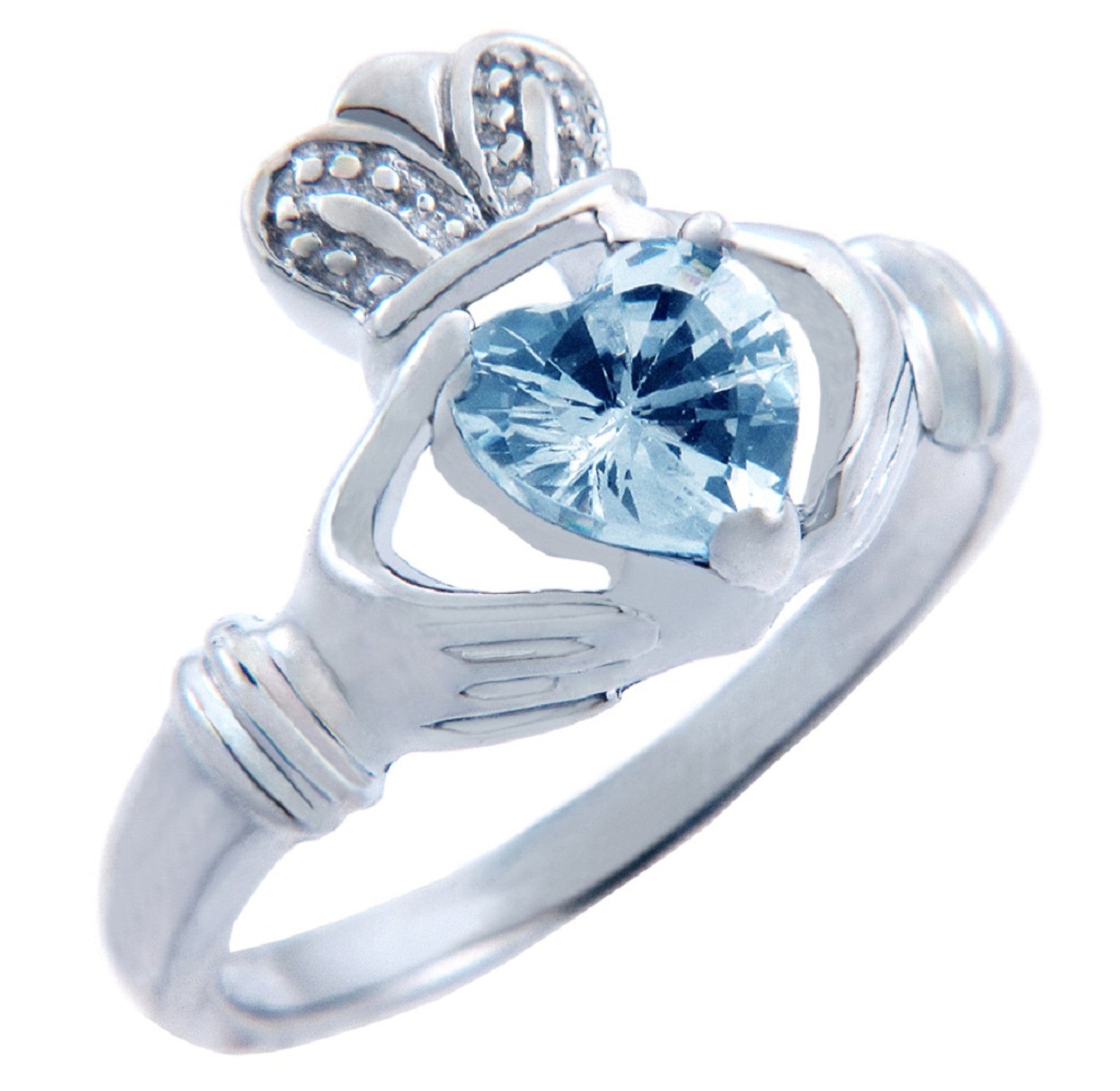 Silver CZ Birthstones Claddagh Heart Ring