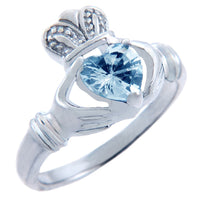 Silver CZ Birthstones Claddagh Heart Ring