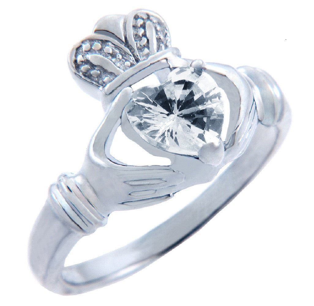 Silver CZ Birthstones Claddagh Heart Ring
