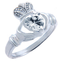 Silver CZ Birthstones Claddagh Heart Ring
