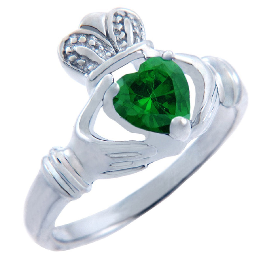 Silver CZ Birthstones Claddagh Heart Ring