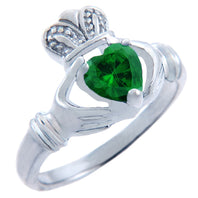 Silver CZ Birthstones Claddagh Heart Ring