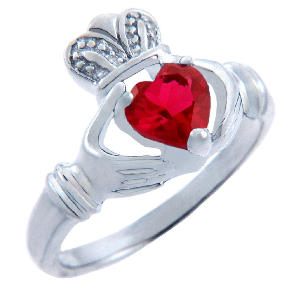 Silver CZ Birthstones Claddagh Heart Ring