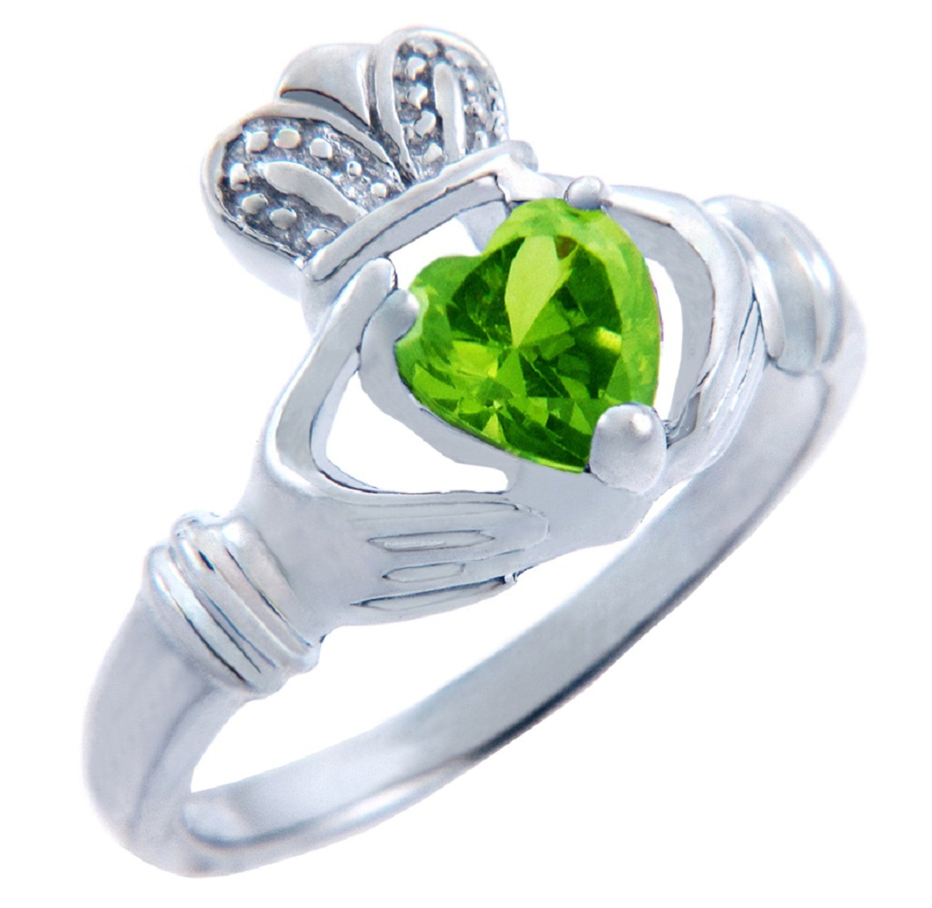 Silver CZ Birthstones Claddagh Heart Ring