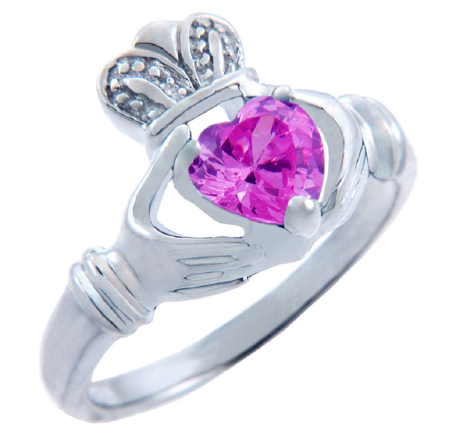 Silver CZ Birthstones Claddagh Heart Ring