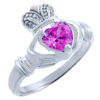 Silver CZ Birthstones Claddagh Heart Ring