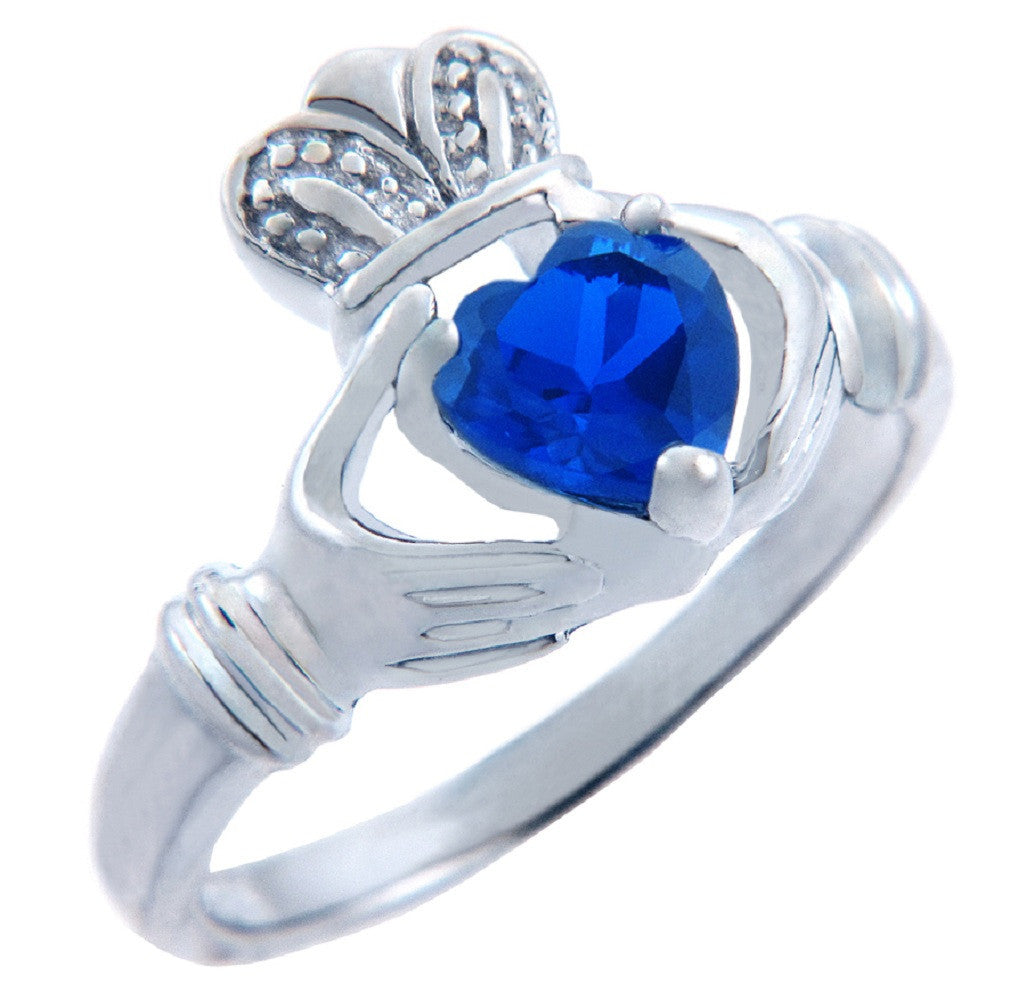 Silver CZ Birthstones Claddagh Heart Ring