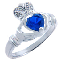 Silver CZ Birthstones Claddagh Heart Ring