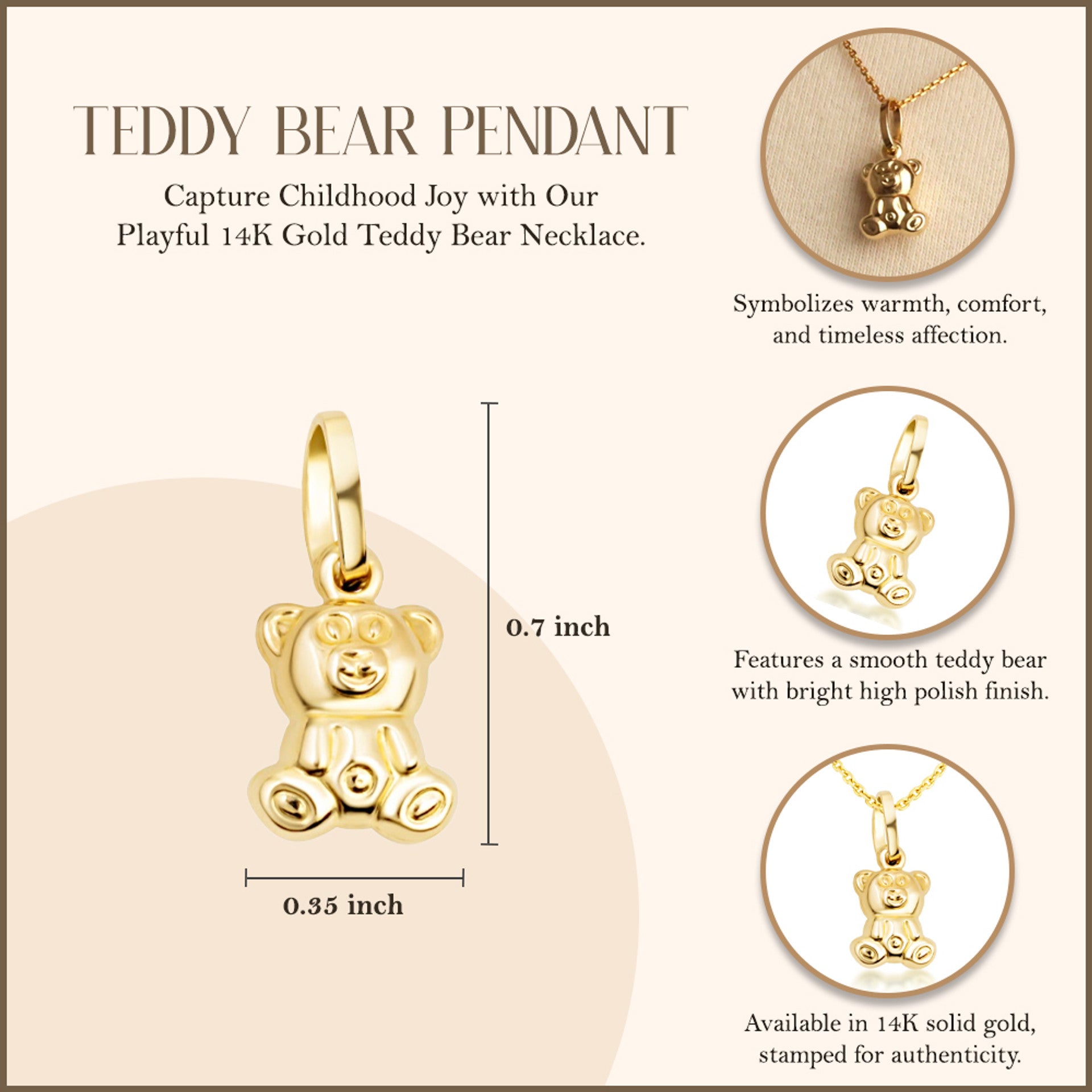 14K Gold Teddy Bear Necklace