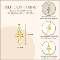 14K Gold Egyptian Ankh Cross Pendant Necklace