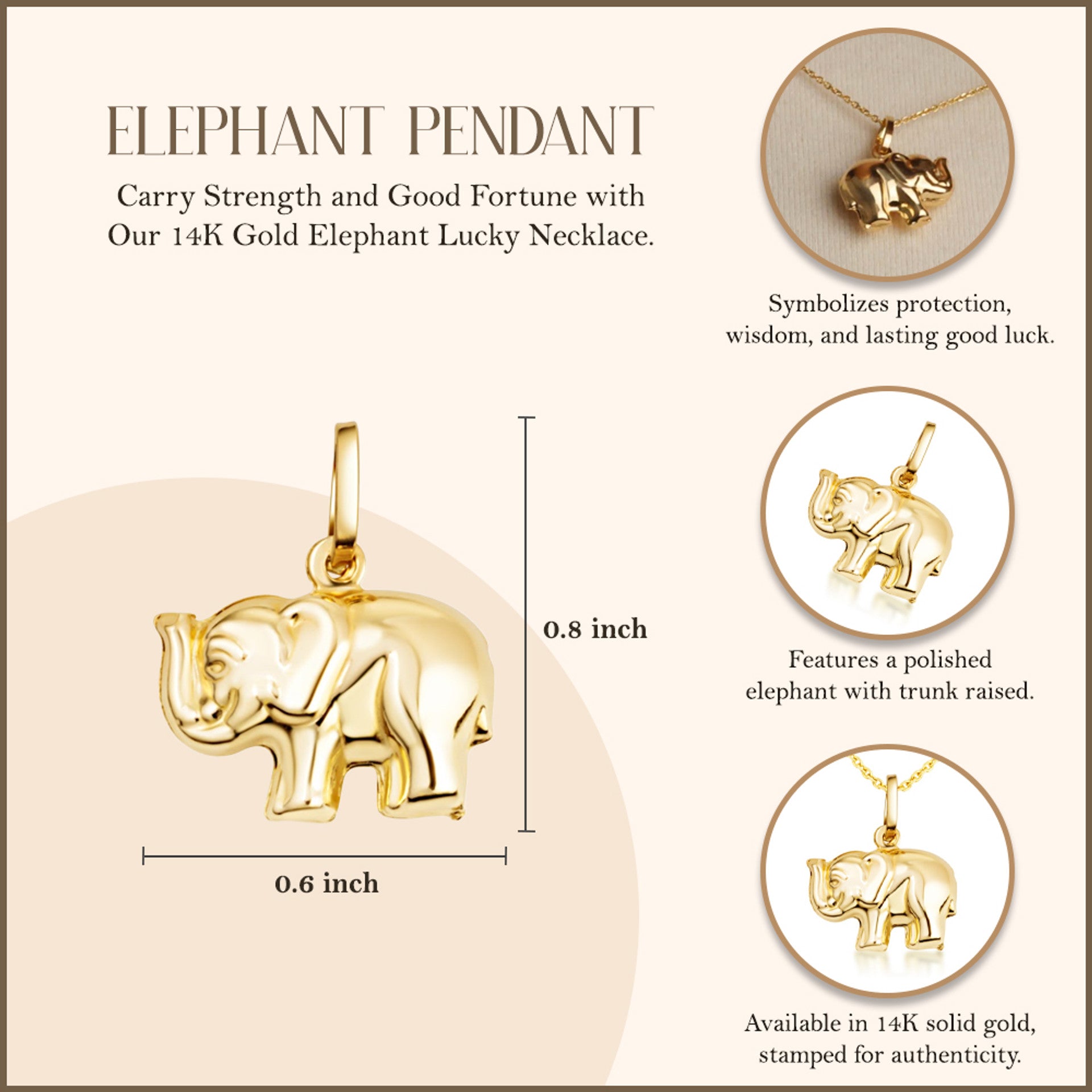 14K Gold Elephant Lucky Necklace