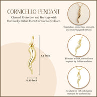 14K Gold Lucky Italian Horn Cornicello Pendant Necklace