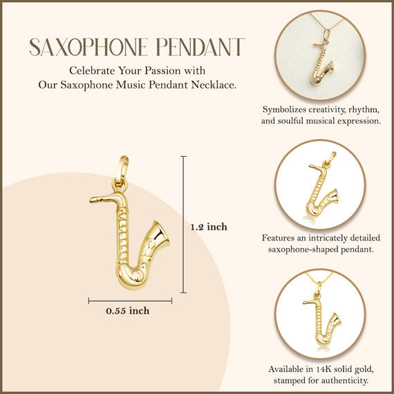 14K Gold Saxophone Music Pendant Necklace