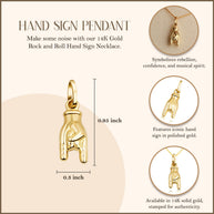 Rock and Roll Hand Sign Necklace in 14K Gold