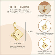14K Gold 3D Playing Dice Pendant Necklace (S/L)