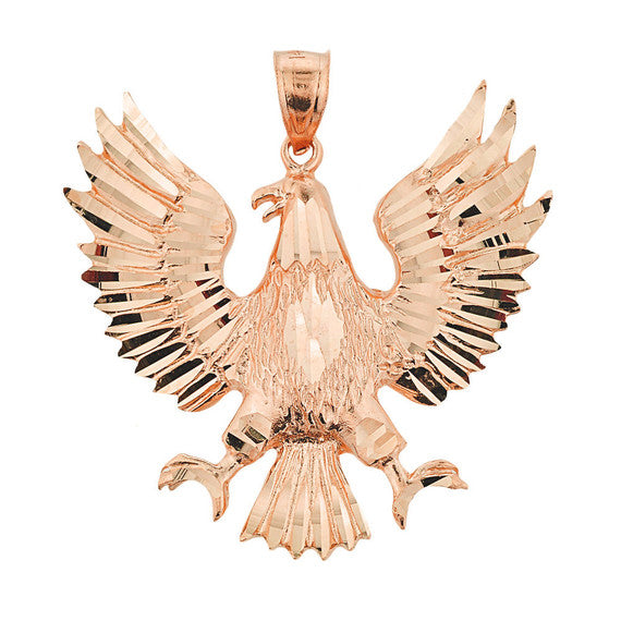 Gold Large Diamond Cut Eagle Pendant Necklace (Available in Yellow/Rose/White Gold)