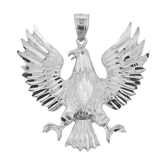 Gold Large Diamond Cut Eagle Pendant Necklace (Available in Yellow/Rose/White Gold)
