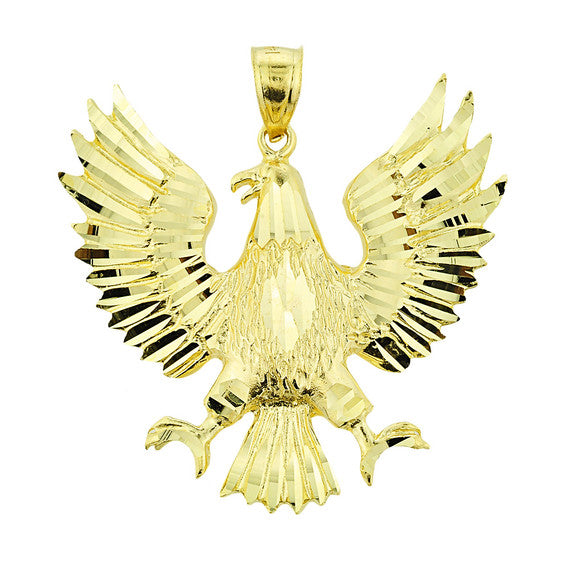 Gold Large Diamond Cut Eagle Pendant Necklace (Available in Yellow/Rose/White Gold)