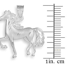 Satin Finish Diamond Cut Silver Horse Charm Pendant Necklace