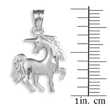 Satin Finish Diamond Cut Silver Unicorn Charm Pendant Necklace