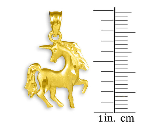 Satin Finish Diamond Cut Gold Unicorn Charm Pendant Necklace