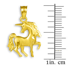 Satin Finish Diamond Cut Gold Unicorn Charm Pendant Necklace
