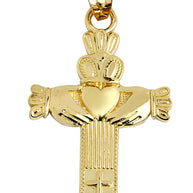 Solid Gold Claddagh Cross Pendant Necklace(Available in Yellow/White Gold)