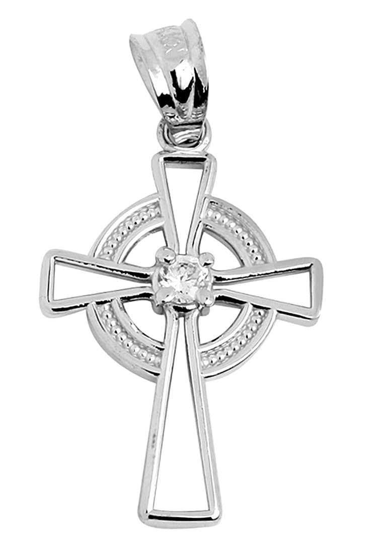 Silver Irish Celtic Cross Pendant Necklace