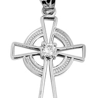 Silver Irish Celtic Cross Pendant Necklace
