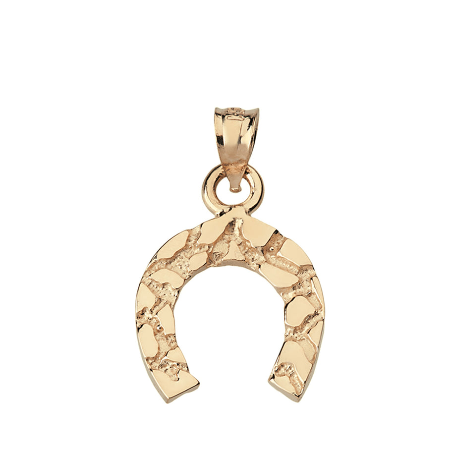 Nugget Horseshoe Pendant Necklace in Solid Gold (Yellow/Rose/White)