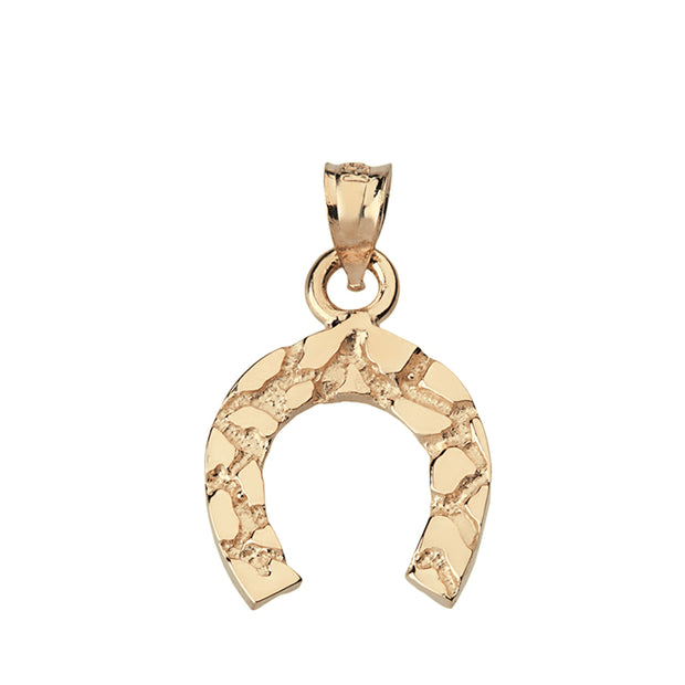 Nugget Horseshoe Pendant Necklace in Solid Gold (Yellow/Rose/White)