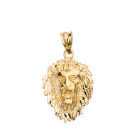 Solid Gold Diamond Cut Roaring Lion Head Pendant Necklace (Available in Yellow/Rose/White Gold)