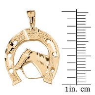 Sparkle Cut Equestrian Horseshoe and Horse Pendant Necklace in Solid Gold (Yellow/Rose/White)