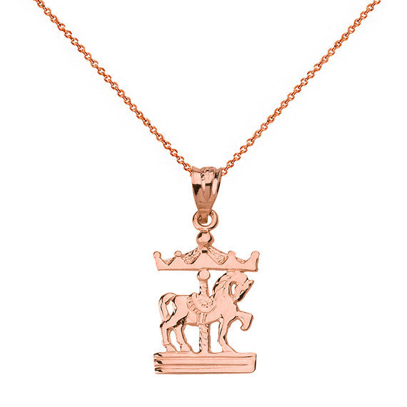 Solid Gold Horse Carousel Pendant Necklace(Available In Yellow/Rose/White Gold)