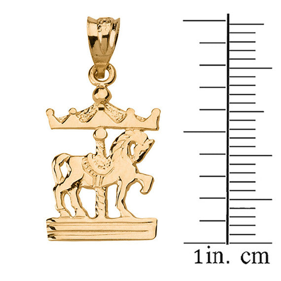 Solid Gold Horse Carousel Pendant Necklace(Available In Yellow/Rose/White Gold)