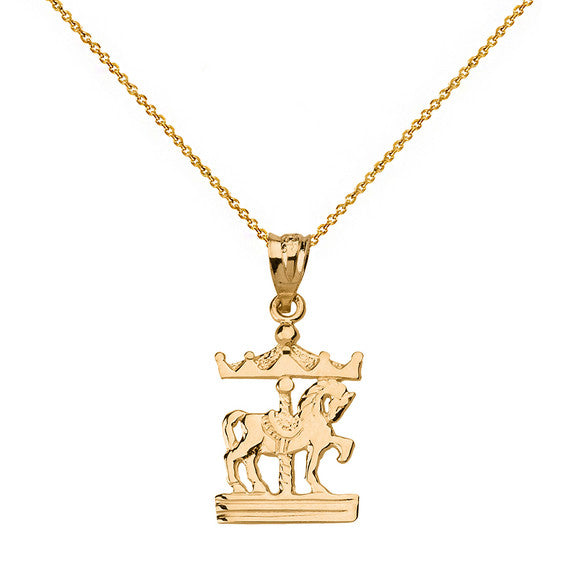 Solid Gold Horse Carousel Pendant Necklace(Available In Yellow/Rose/White Gold)